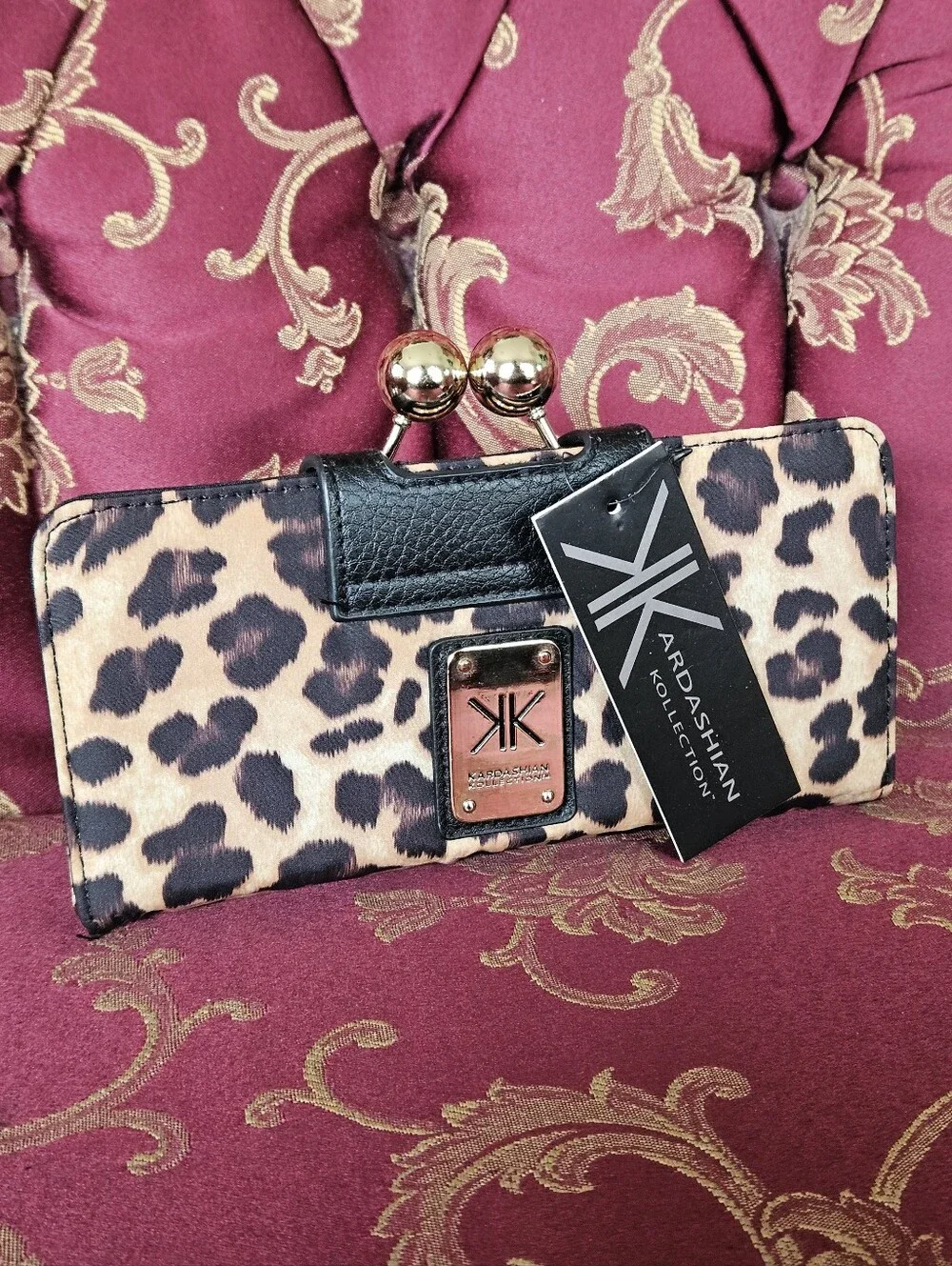 Kardashian Collection Leopard Print Wallet with Gold Accents